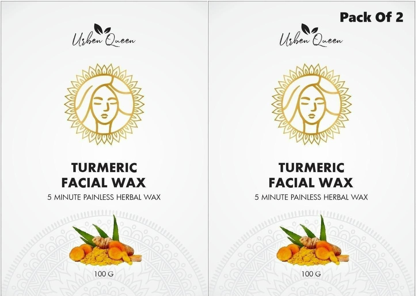 Pure Turmeric Facial Wax - 5 Minute Painless Herbal Wax Powder (Pack of 2)